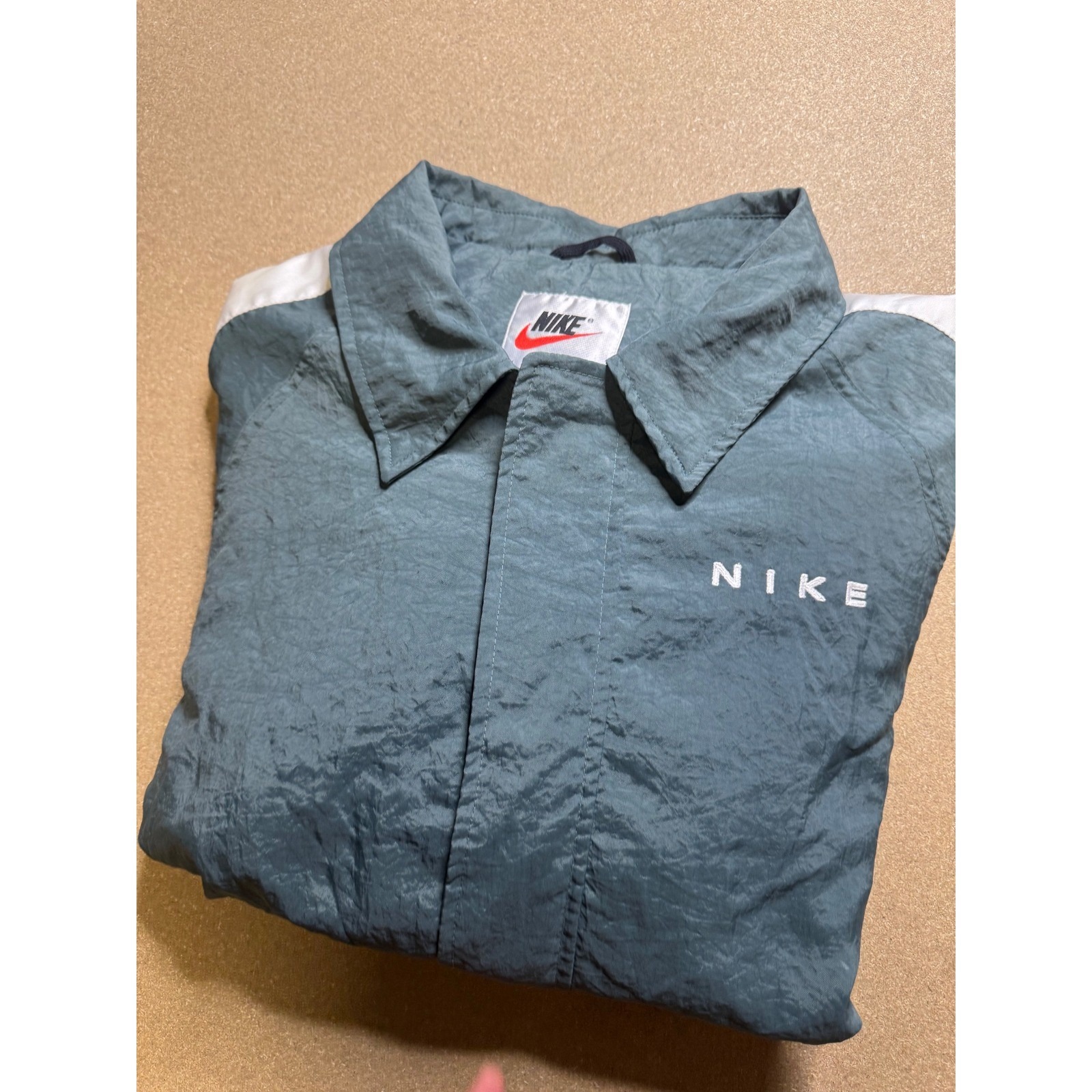 Nike Vintage Teal Green Windbreaker Track Jacket White Stripe Mens Large Retro